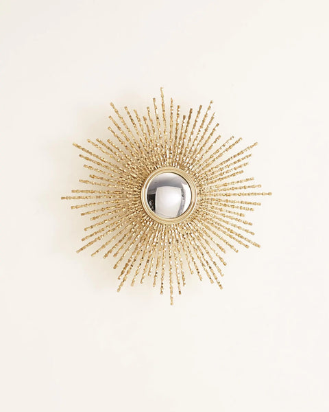 Square Beaded Burst Mirror-Brass-Sm