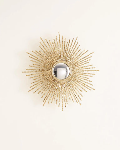 Square Beaded Burst Mirror-Brass-Sm